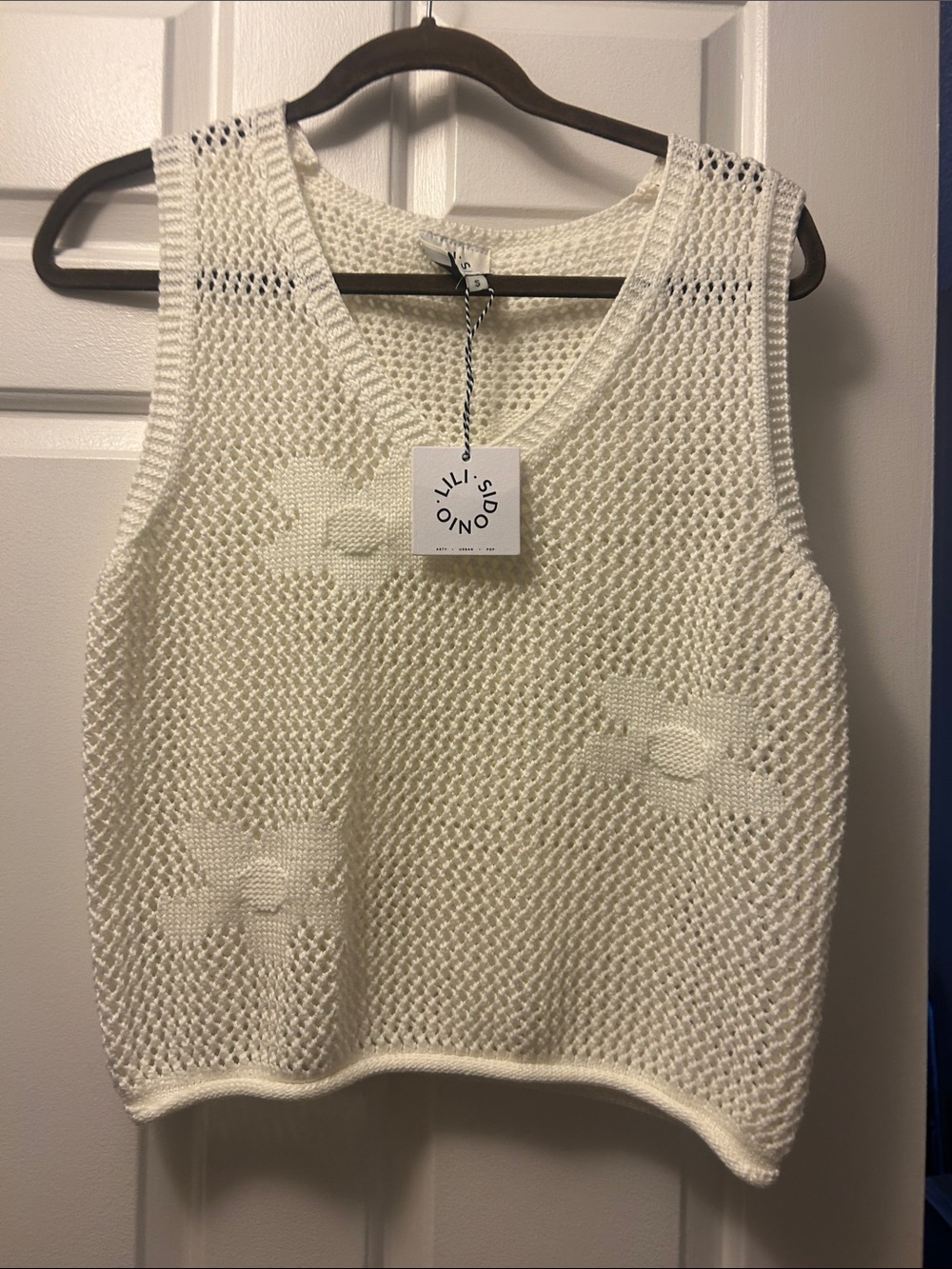 Suno Knit Floral Mesh Tank Sweater - Cream